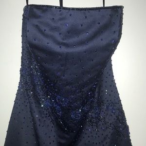 Dark blue Rose beaded Prom Dress with small Train